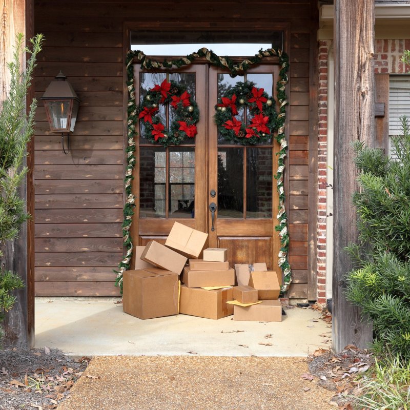 Boxes on front porch during holiday shopping season